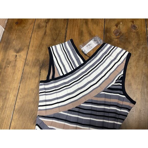 Milly Striped Ribbed Sleeveless Midi Dress Asymmetrical Hem Small NWT - Picture 2 of 14